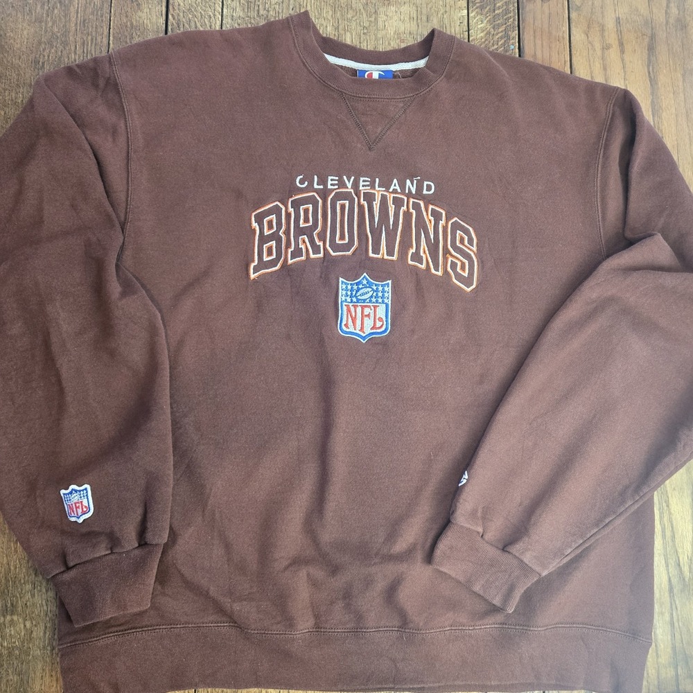 Vintage 90s Cleveland Browns Champion Crewneck Sweatshirt Size Xl Nfl Authentic
